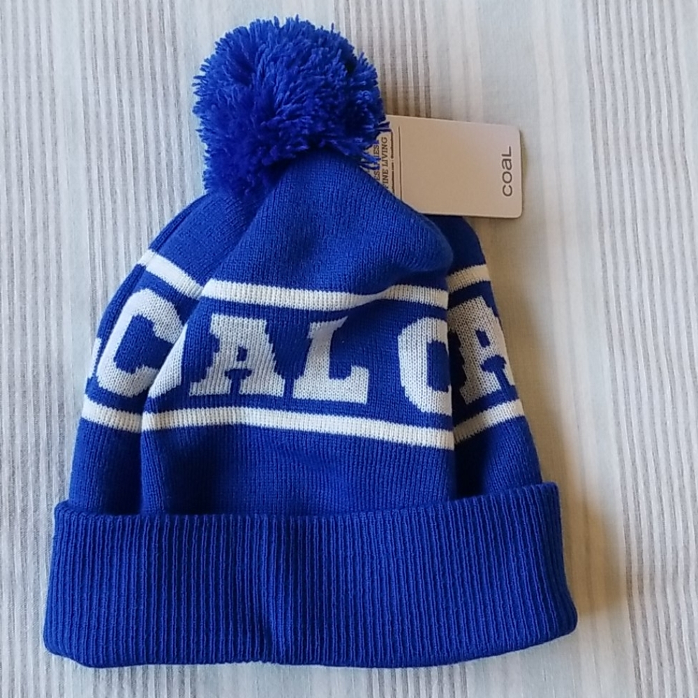 NWT Coal Team Athletic Stripe Pom Beanie